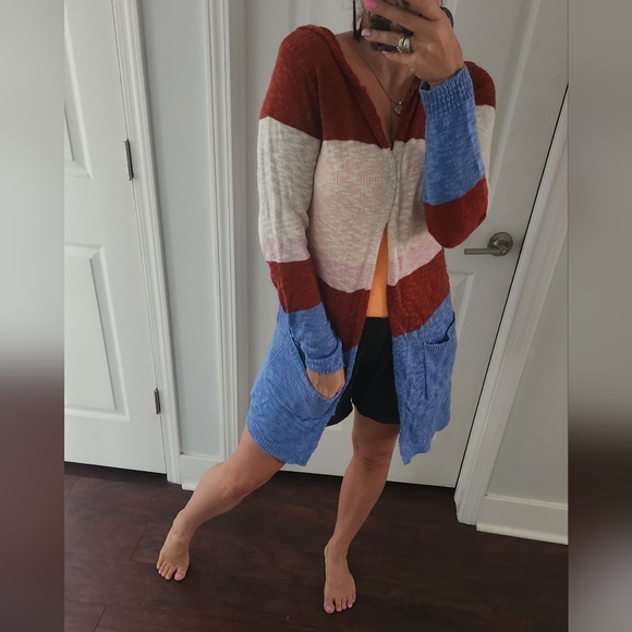 STRIPED OPEN HOODIE CARDIGAN - Picture 3 of 7